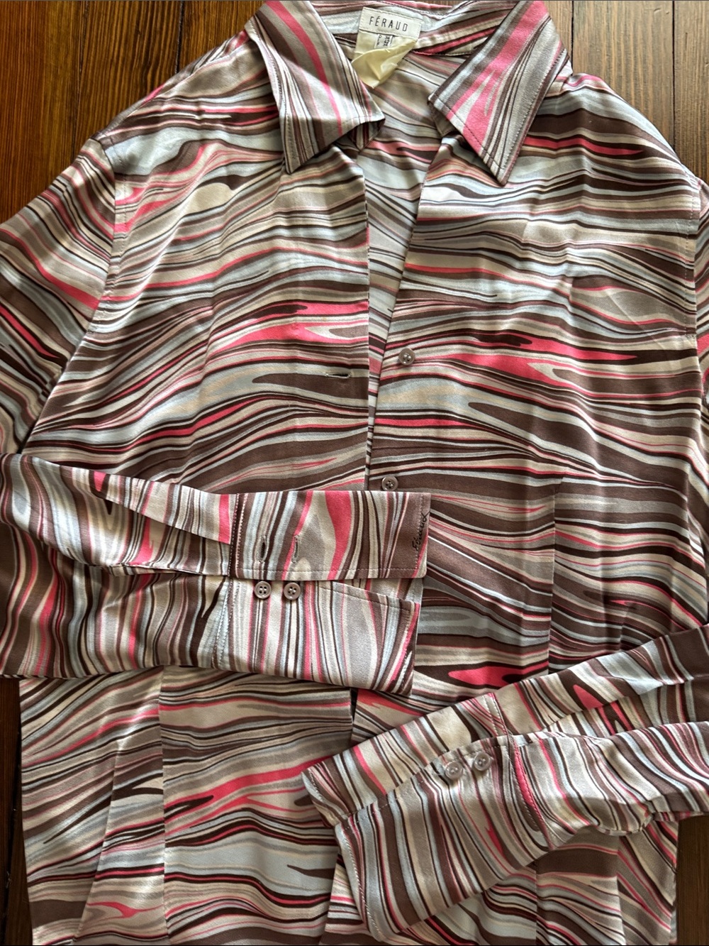 Louis Feraud Striped Silk-Blend Blouse in Brown, Pink, Cream